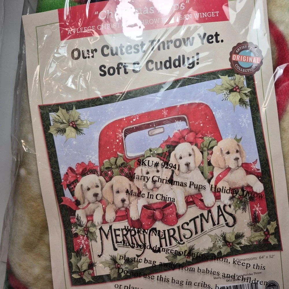 Susan Winget Yellow Labrador Retriever Red Truck Fleece Throw Blanket Christmas